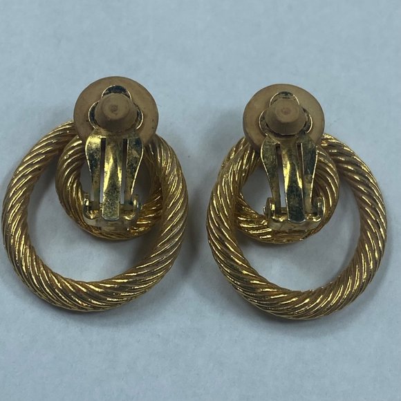 Gold Tone Metal Twisted Rope Swirl Cable Clip-on Earrings Vintage Womens - Picture 9 of 16